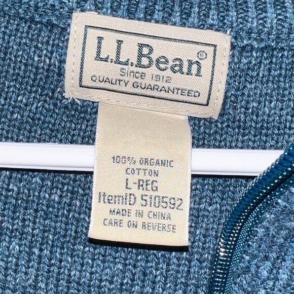 L.L. Bean Men's 1/4 Zip Cotton Sweater Blue Size L-Reg - Picture 3 of 4